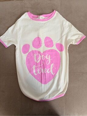 'Dog Tired' Pink & White Short Sleeve Tee